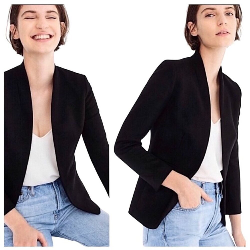 J.Crew going-out blazer stretch twill open front black women’s 10 H2743 neutral